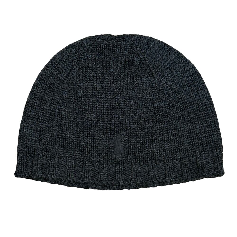 Vintage Polo Ralph Lauren 90s Gray Ribbed Knit Beanie Hat Wool Acrylic Blend